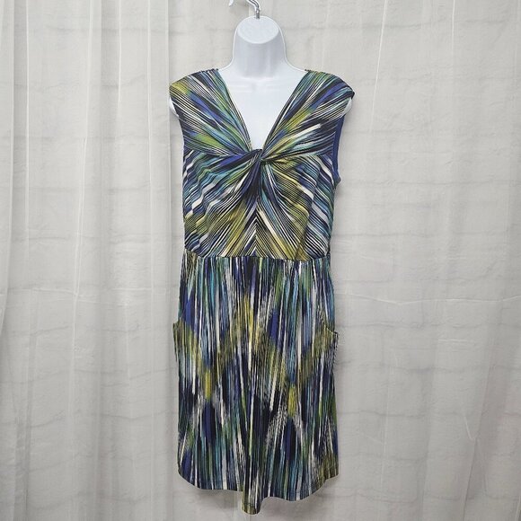 Rabbit Rabbit Rabbit Blue Green Abstract Striped Sleeveless Dress 10P - Picture 1 of 13